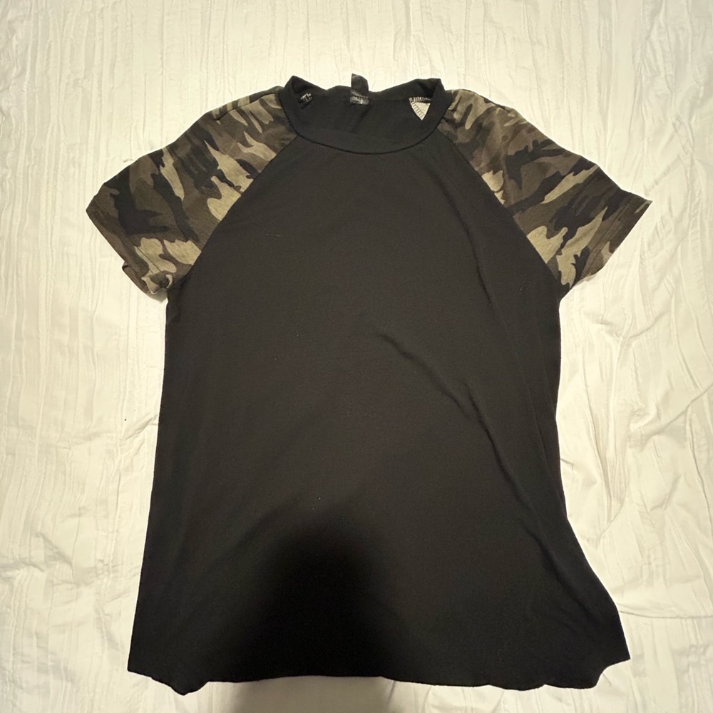 Black T-Shirt with Camo Sleeves